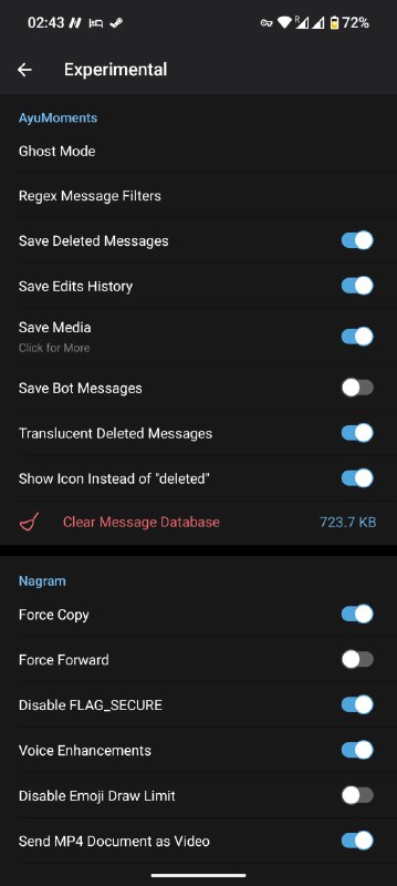 Скачать Telegram Premium бесплатно без СМС и регистрацииNagramX Fork - новый волшебный и полностью опенсорсный клиент Telegram для Android. Самый официальный из существующих 😐Использует наработки Nekogram, NekoX, Pigeongram, Nullgram, TeleTux, OwlGram, CherryGram, exteraGram, Octogram, NagramX, AyuGram.Самое вкусное:- Невидимость - Сохранение удалённых сообщений, история редактирования- Обход ограничений на копирование и сохранение- Интеграция ИИ (распознавание голосовых, переводчик)- Второй PIN для удаления данных- Рабочие пуш-уведомления- Сохранение стикеров (у меня не работает, возможно руки из жопы)- Ускоренная загрузка и выгрузка файлов- Куча настроекСледить за обновлениями можно через Obtainium#пиратство #Android #Telegram